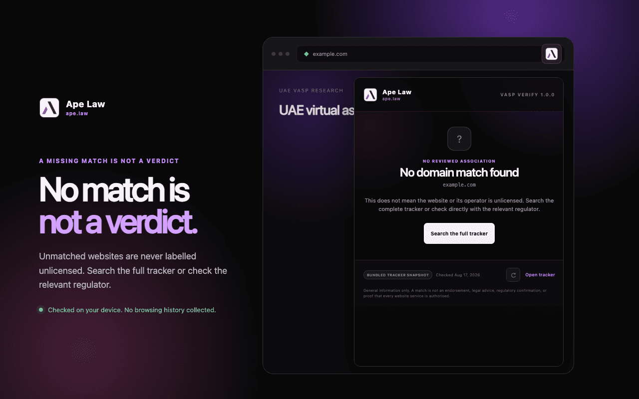 VASP Verify showing no reviewed domain match